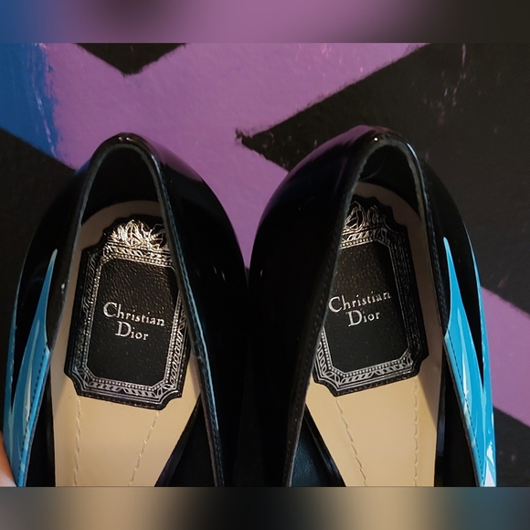 Christian Dior Like New color block heels / pumps blue and black leather - Picture 7 of 12